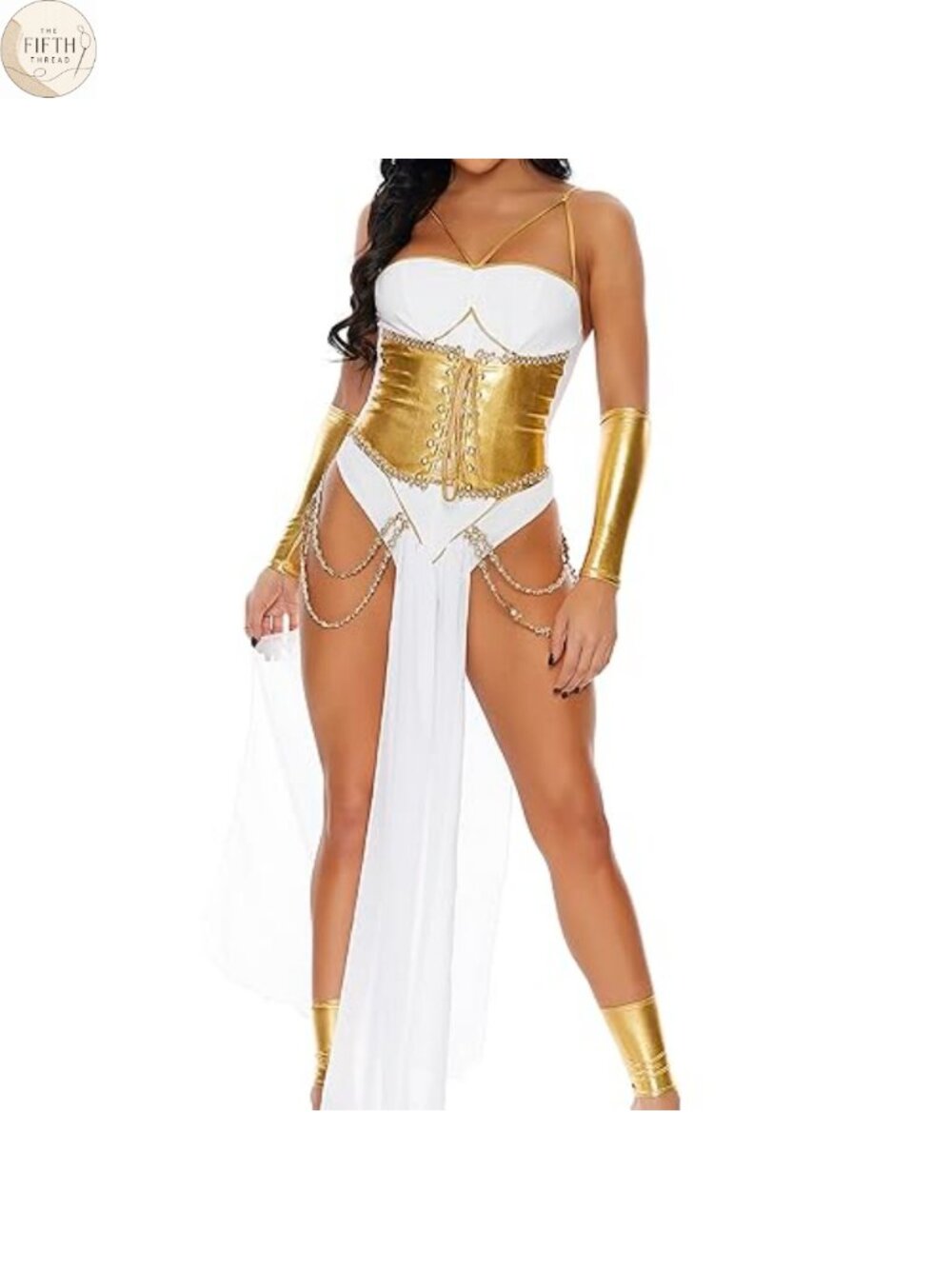 Forplay Goddess Toga Costume Set Bodysuit Corset 3-Piece Metallic Embellished